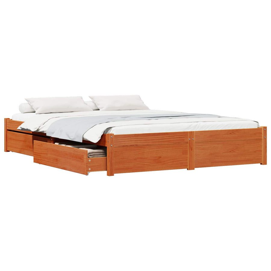 Bedframe met lade Wasbruin 120 x 200 cm Massief Vurenhout