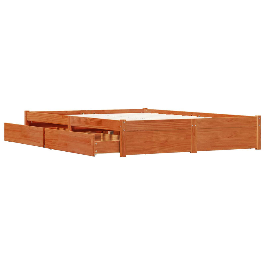 Bedframe met lade Wasbruin 120 x 200 cm Massief Vurenhout
