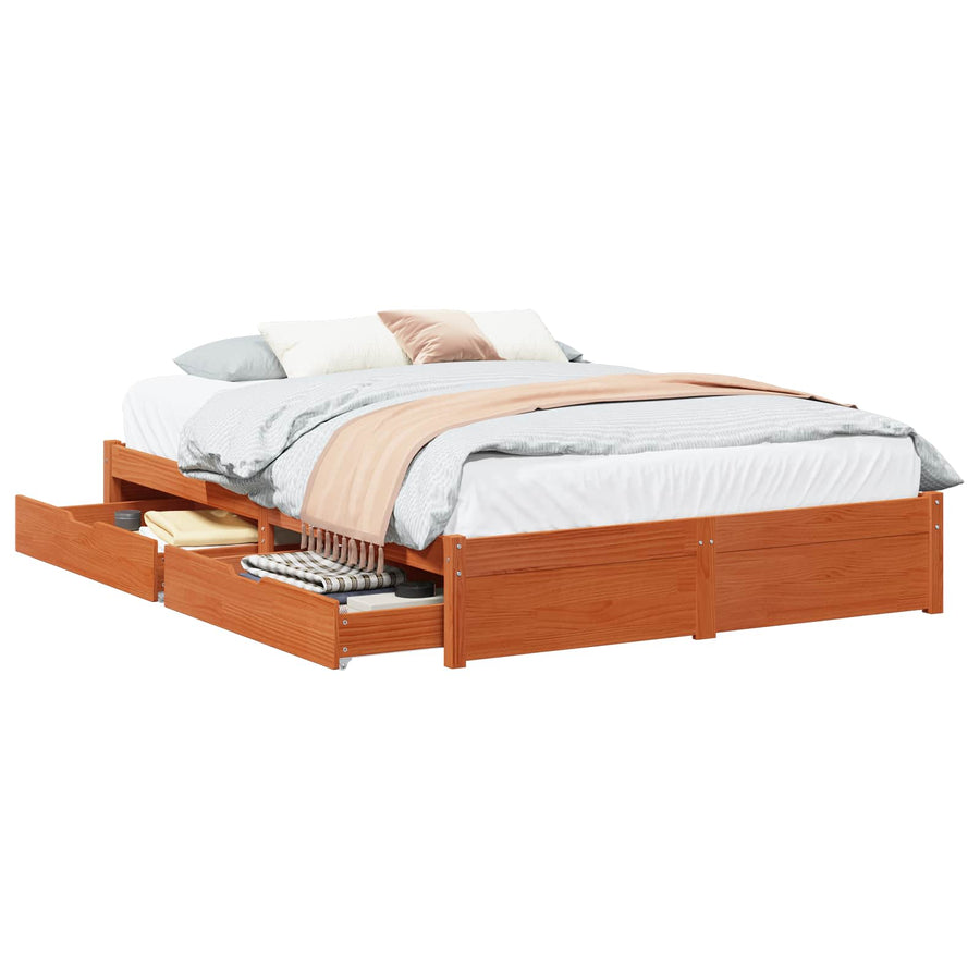 Bedframe met lade met opslag 3 pcs Wasbruin Massief Vurenhout