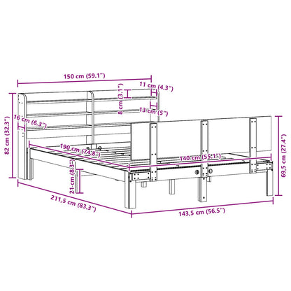 Bedframe met hoofdeinde 2 pcs Wasbruin Massief Vurenhout
