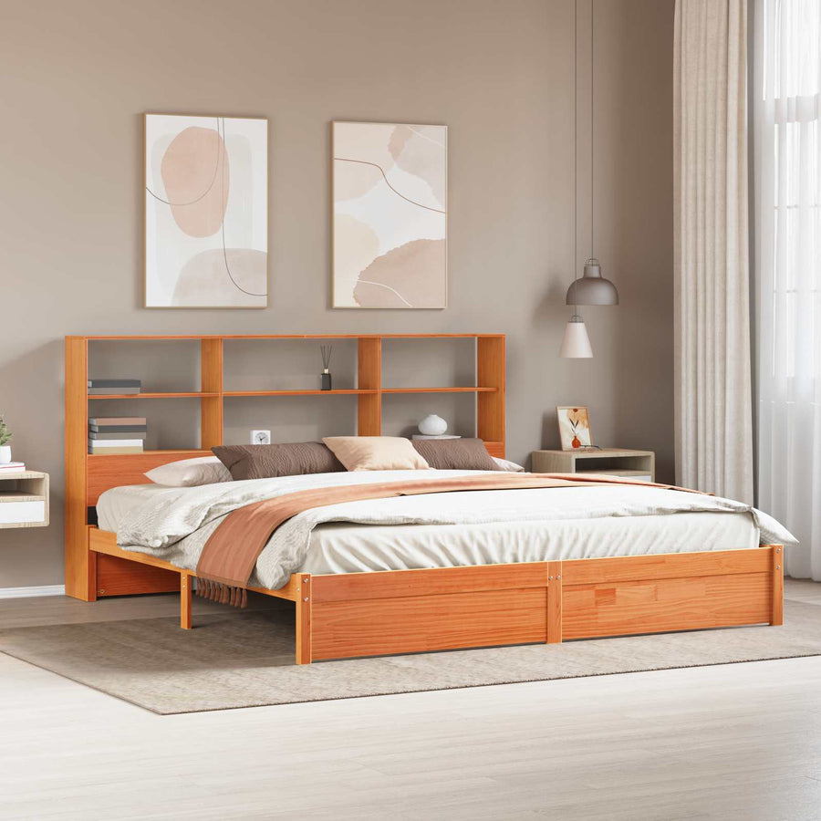 Boekenkast Bedframe Wasbruin 200 x 200 cm Massief Vurenhout