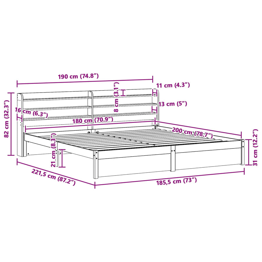 Bedframe met hoofdeinde 2 pcs Wasbruin Massief Vurenhout