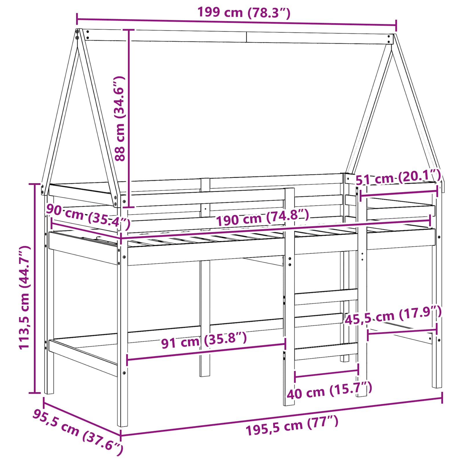 Hoogslaper bedframe Waskleur Bruin 90 x 190 cm