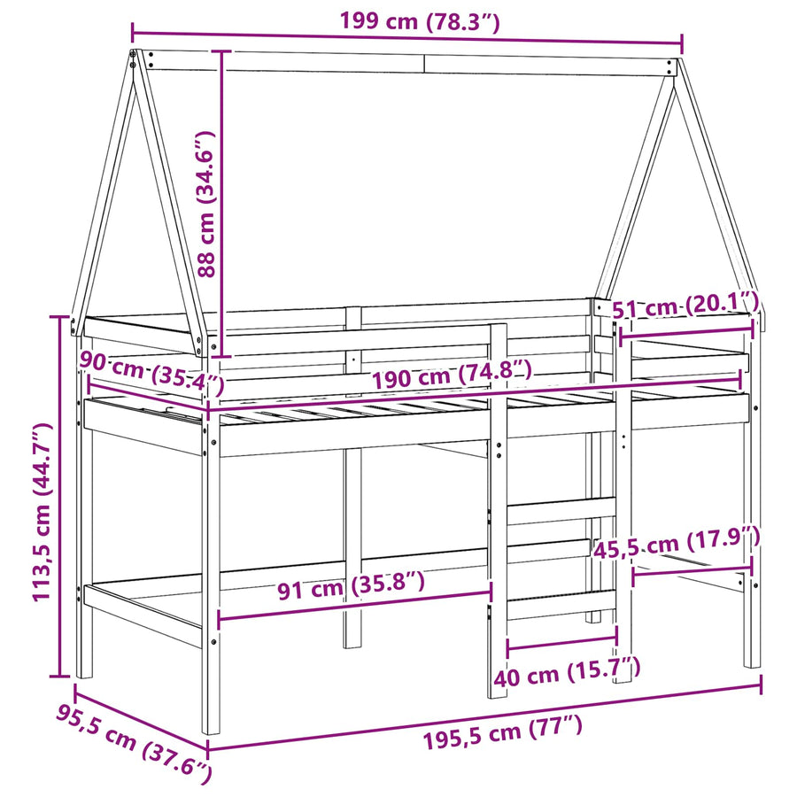 Hoogslaper bedframe Waskleur Bruin 90 x 190 cm