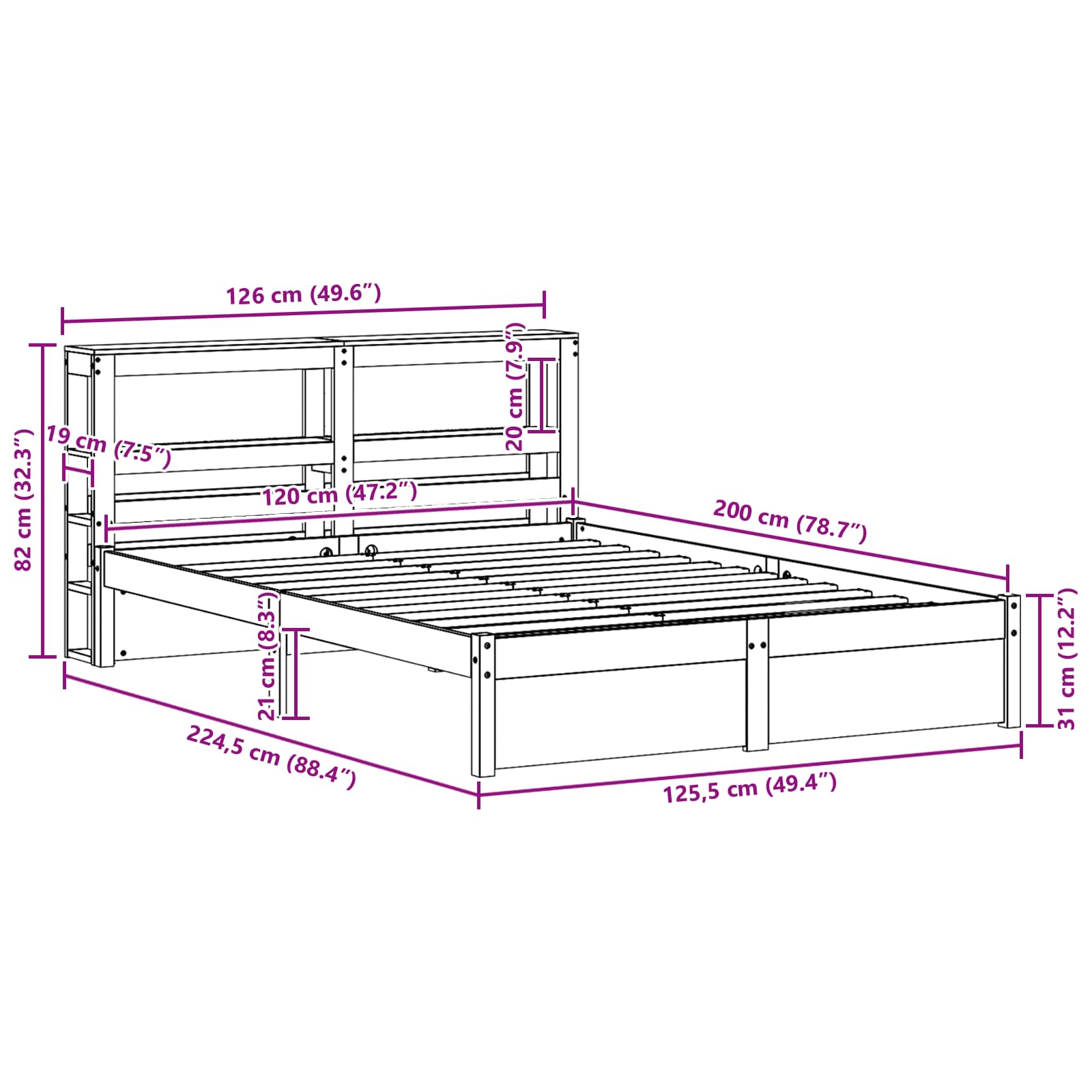 Bedframe met hoofdeinde 2 pcs Wasbruin Massief Vurenhout