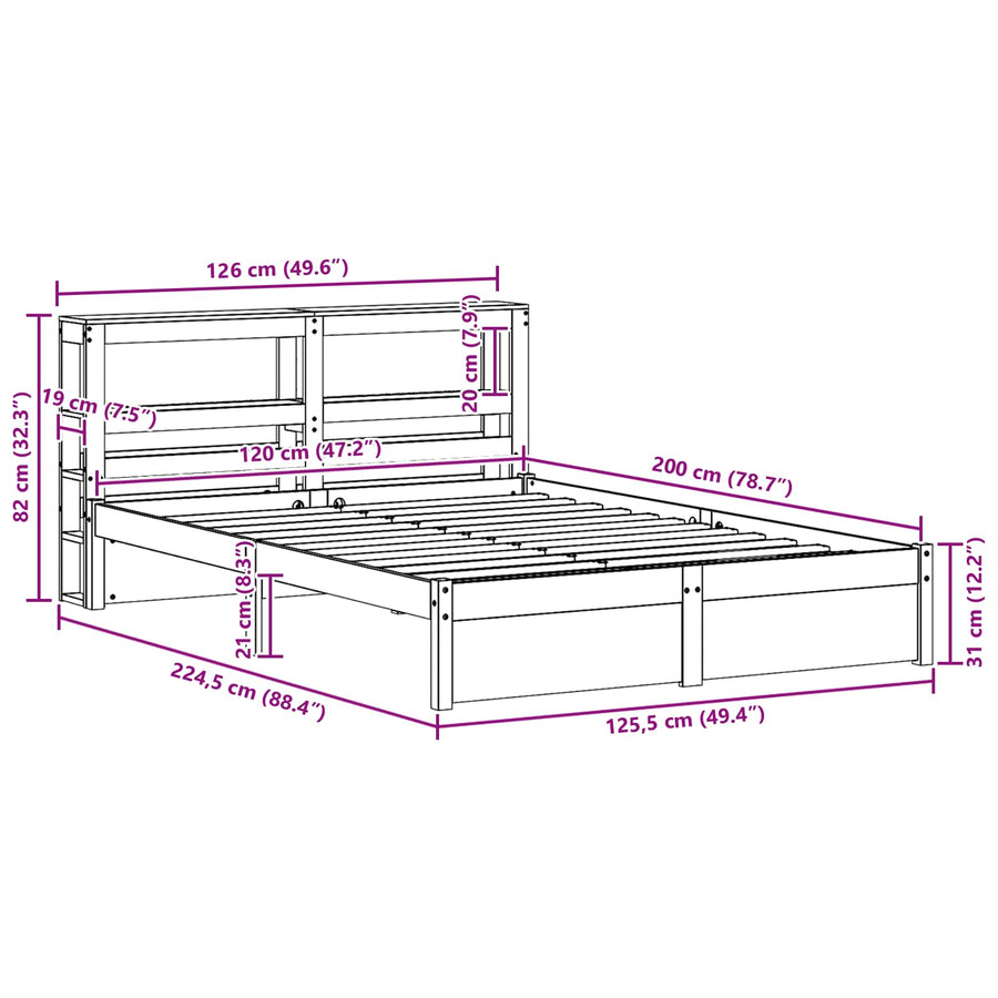 Bedframe met hoofdeinde 2 pcs Wasbruin Massief Vurenhout