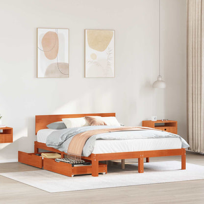 Bedframe met hoofdeinde 3 pcs Wasbruin Massief Vurenhout