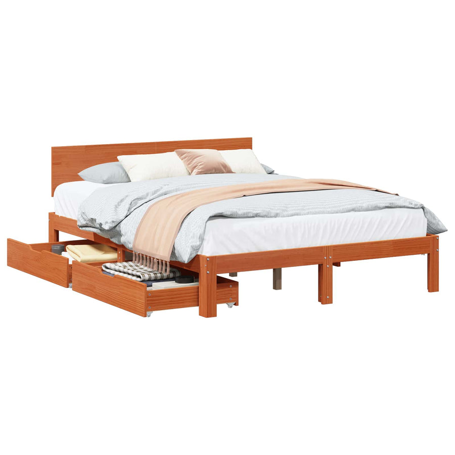 Bedframe met hoofdeinde 3 pcs Wasbruin Massief Vurenhout