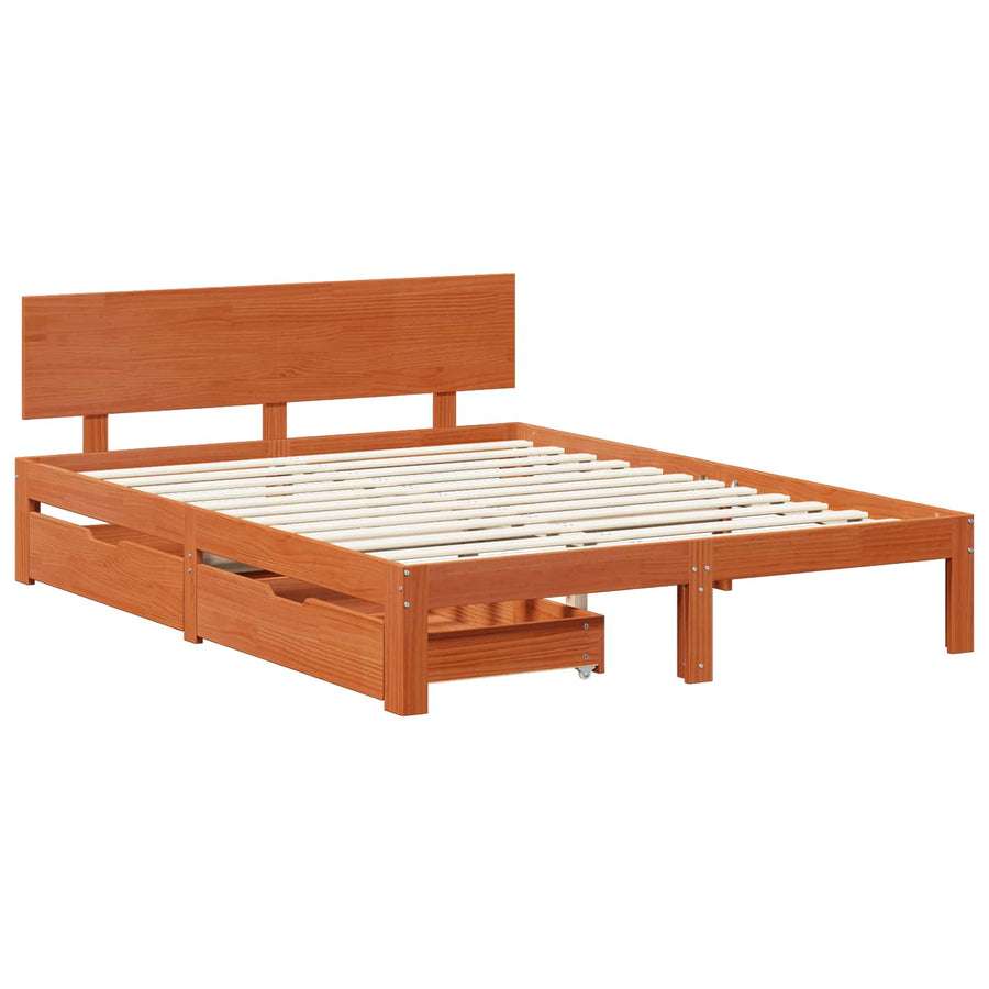 Bedframe met hoofdeinde 3 pcs Wasbruin Massief Vurenhout