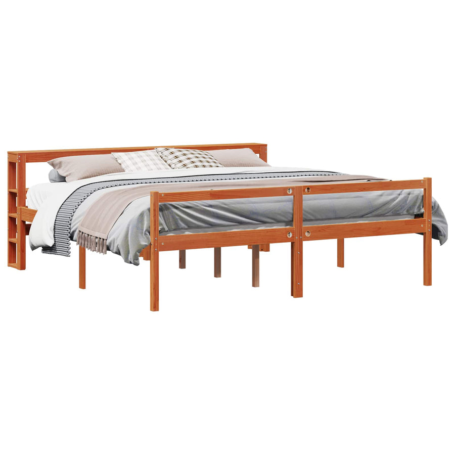 Bedframe met hoofdeinde 2 pcs Wasbruin Massief Vurenhout
