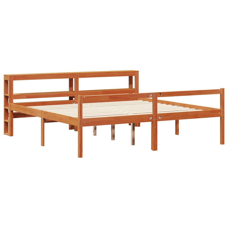Bedframe met hoofdeinde 2 pcs Wasbruin Massief Vurenhout