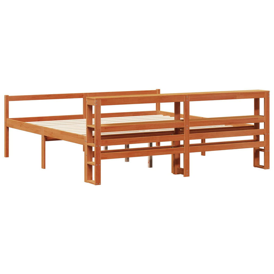 Bedframe met hoofdeinde 2 pcs Wasbruin Massief Vurenhout
