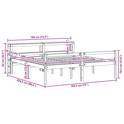 Bedframe met hoofdeinde 2 pcs Wasbruin Massief Vurenhout