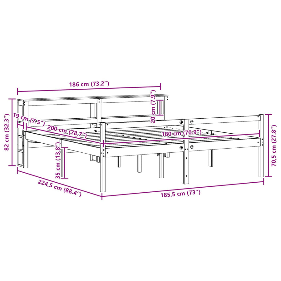 Bedframe met hoofdeinde 2 pcs Wasbruin Massief Vurenhout