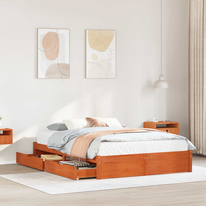 Bedframe met lade Wasbruin 160 x 200 cm Massief Vurenhout