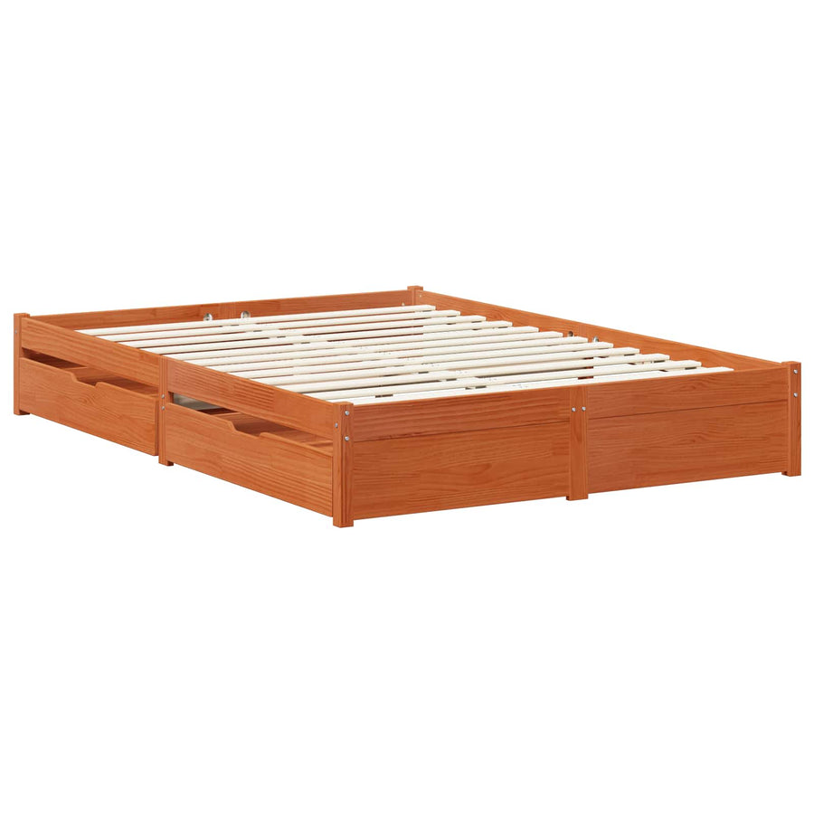 Bedframe met lade Wasbruin 160 x 200 cm Massief Vurenhout