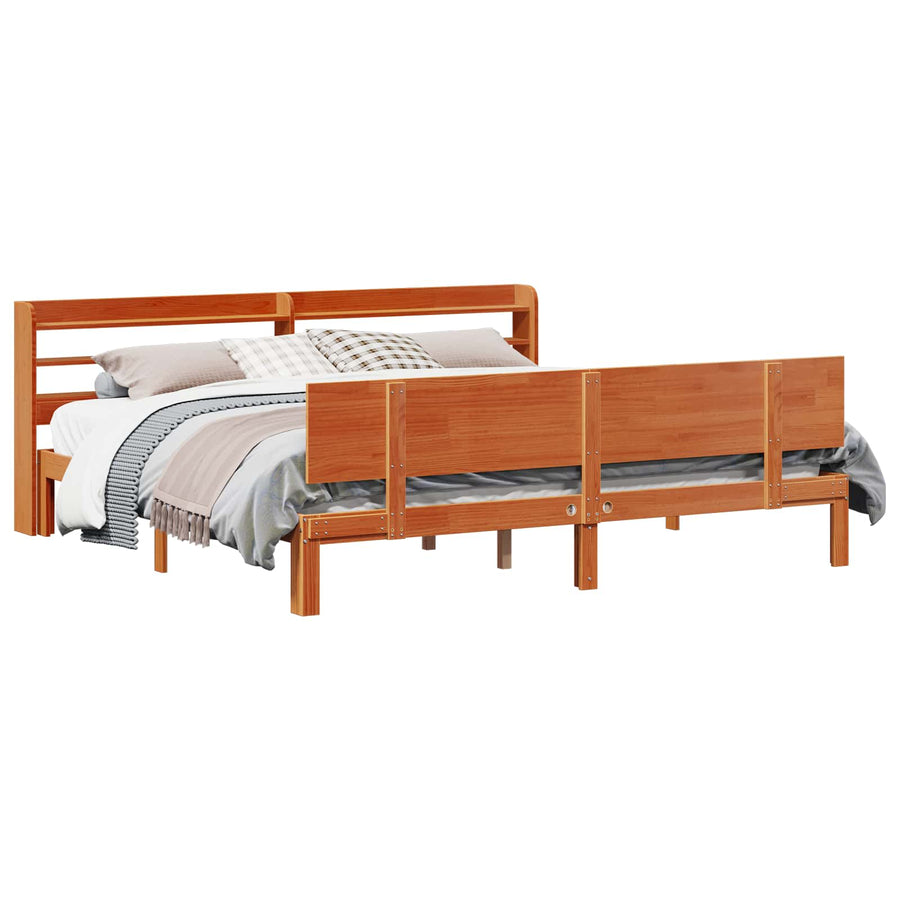 Bedframe met hoofdeinde 2 pcs Wasbruin Massief Vurenhout