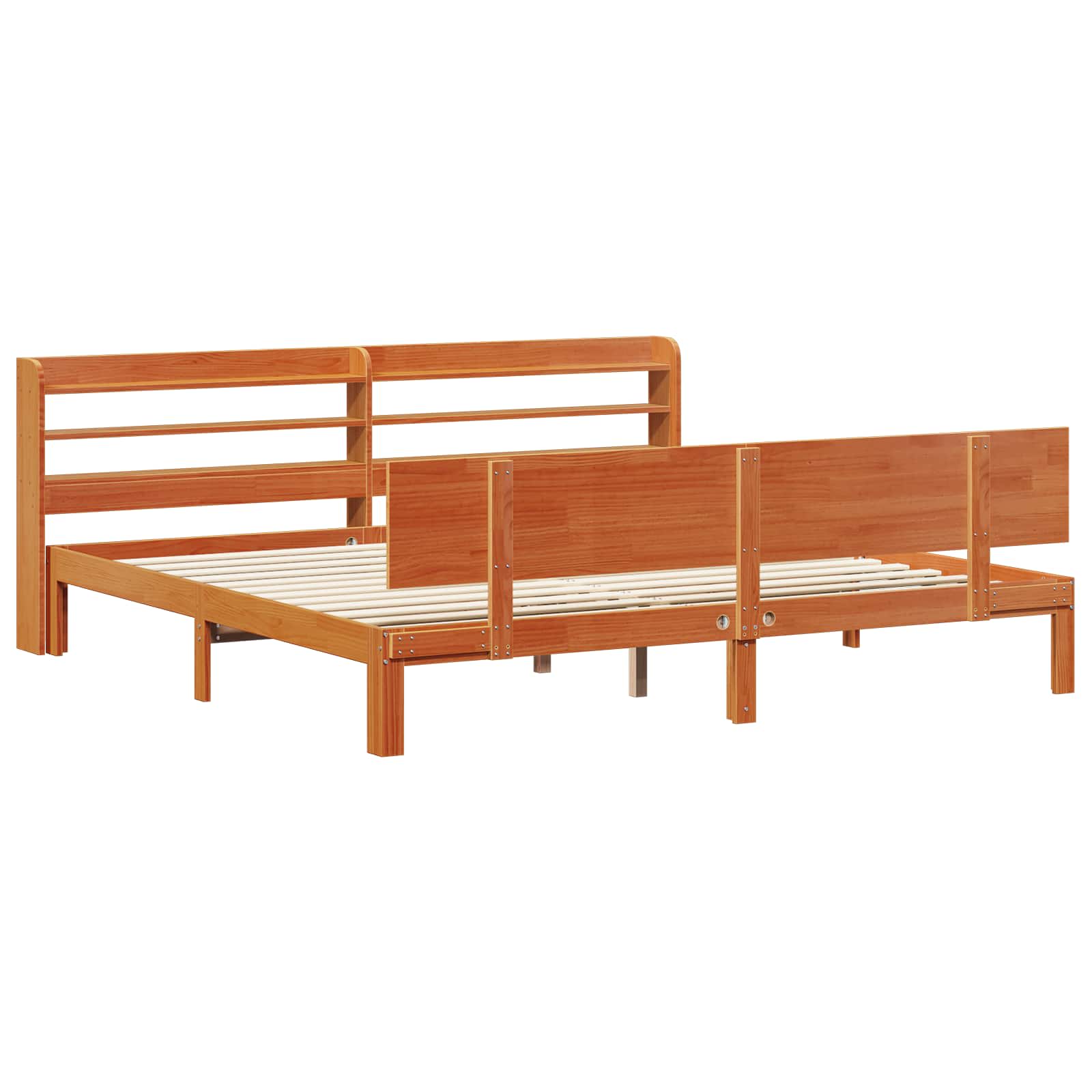 Bedframe met hoofdeinde 2 pcs Wasbruin Massief Vurenhout