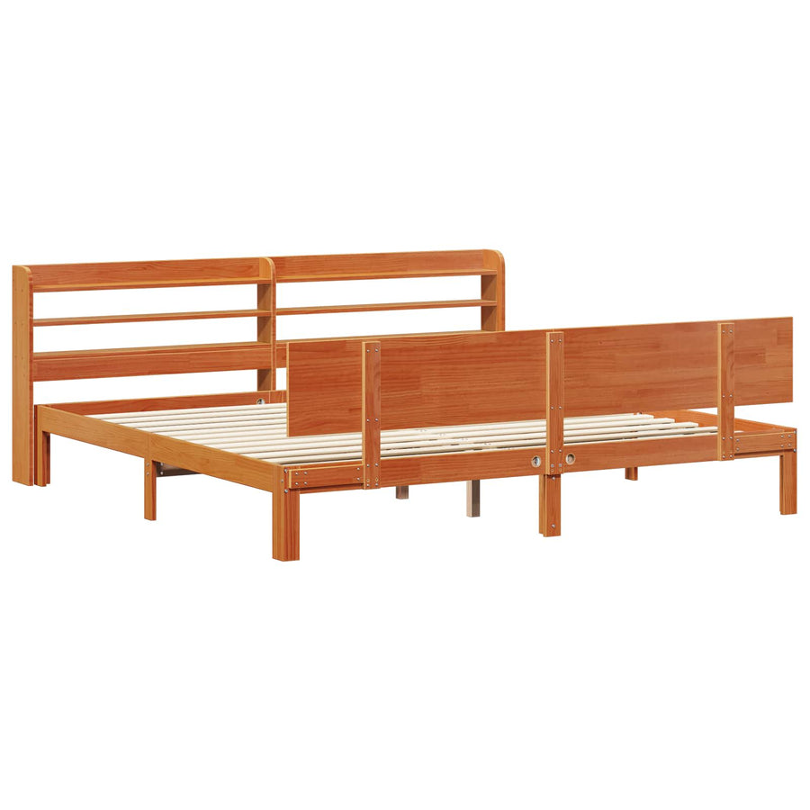 Bedframe met hoofdeinde 2 pcs Wasbruin Massief Vurenhout