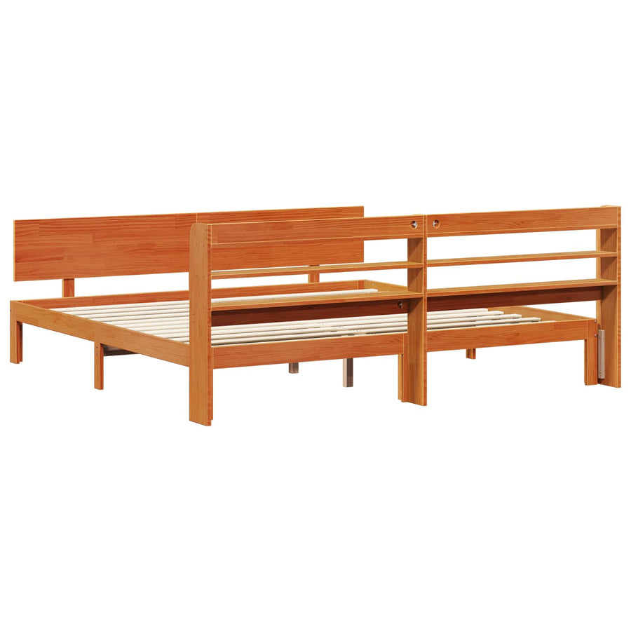 Bedframe met hoofdeinde 2 pcs Wasbruin Massief Vurenhout