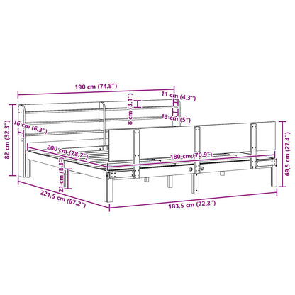 Bedframe met hoofdeinde 2 pcs Wasbruin Massief Vurenhout