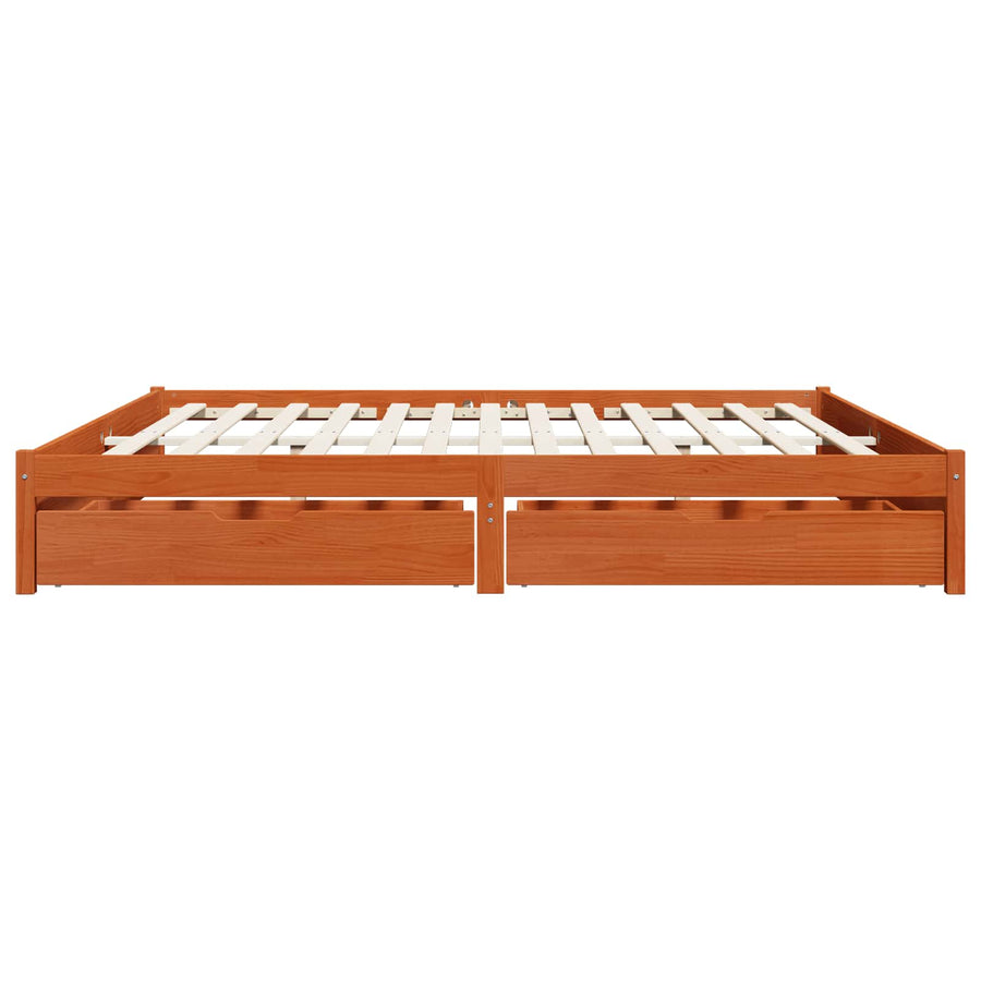 Bedframe met lade Wasbruin 200 x 200 cm Massief Vurenhout