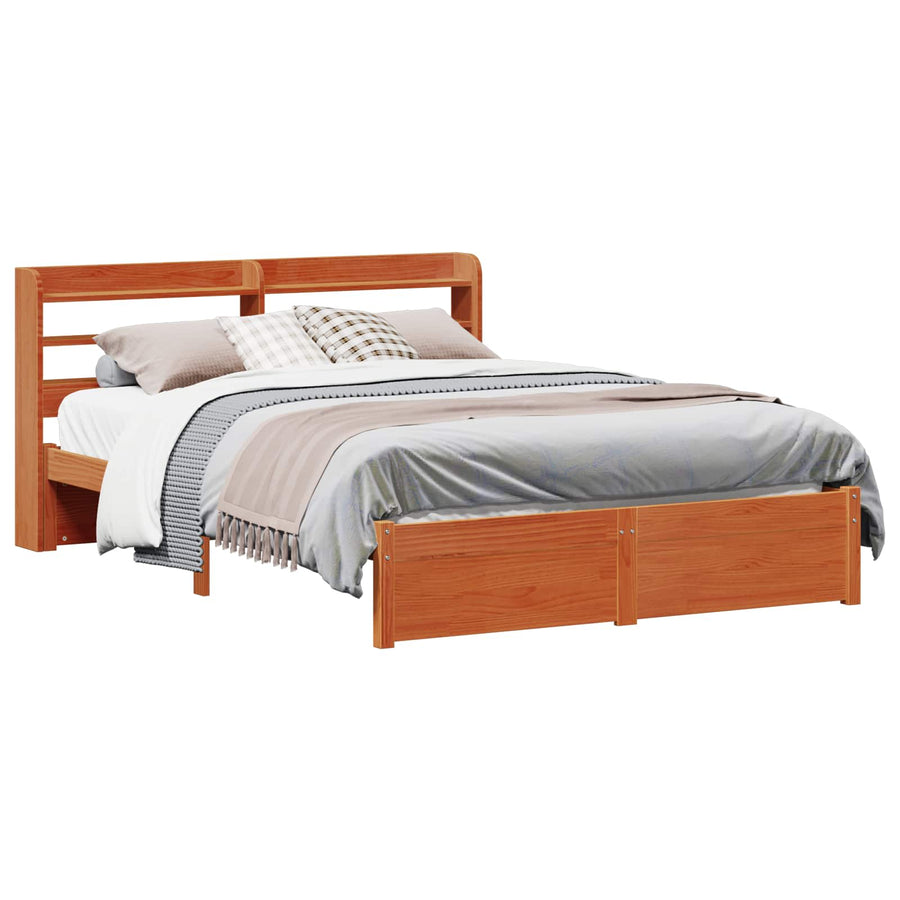 Bedframe met hoofdeinde 2 pcs Wasbruin Massief Vurenhout