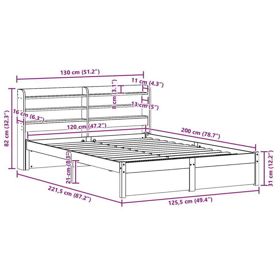 Bedframe met hoofdeinde 2 pcs Wasbruin Massief Vurenhout