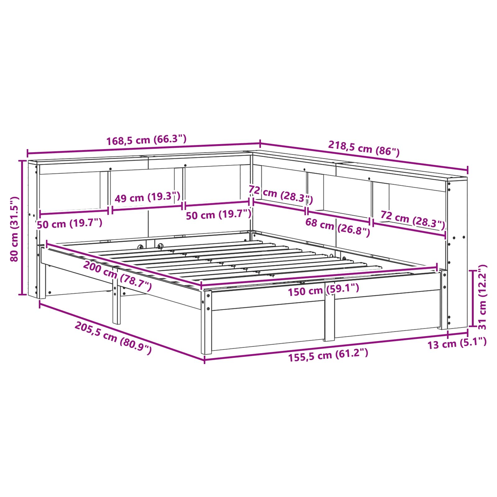 Boekenkast Bed 2 pcs Wasbruin 200 x 150 cm Massief Vurenhout