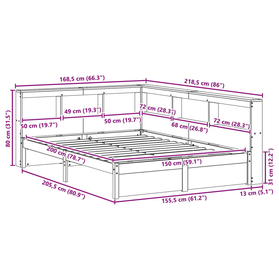 Boekenkast Bed 2 pcs Wasbruin 200 x 150 cm Massief Vurenhout