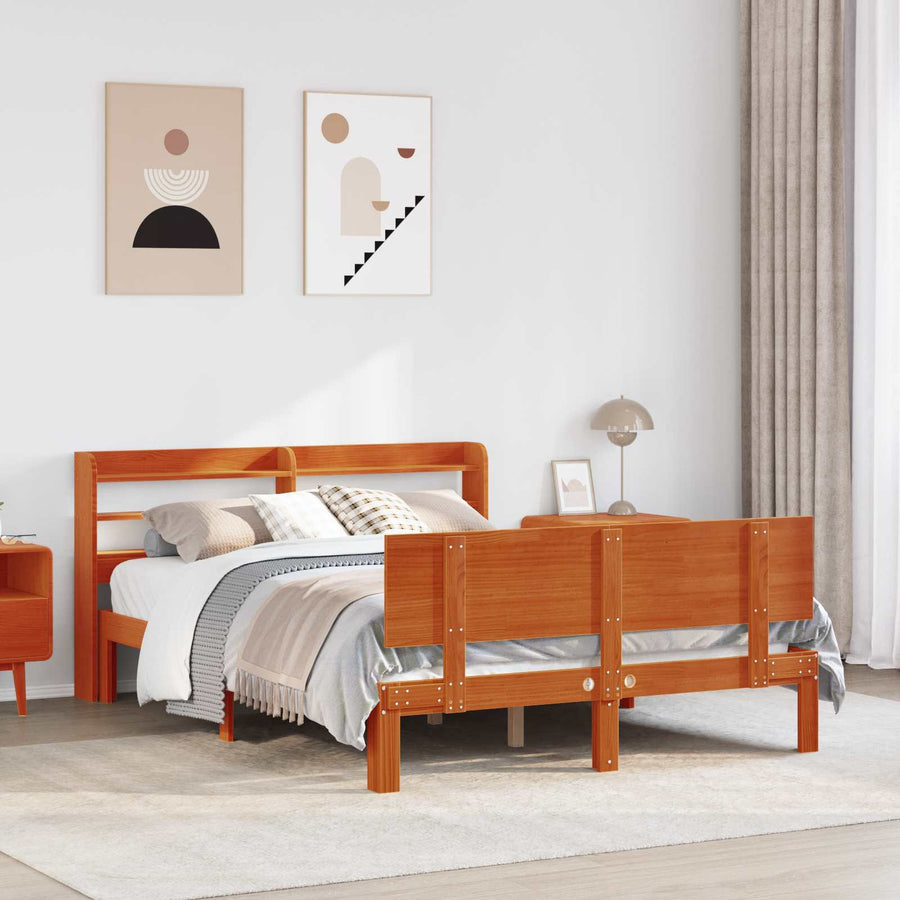 Bedframe met hoofdeinde 2 pcs Wasbruin Massief Vurenhout