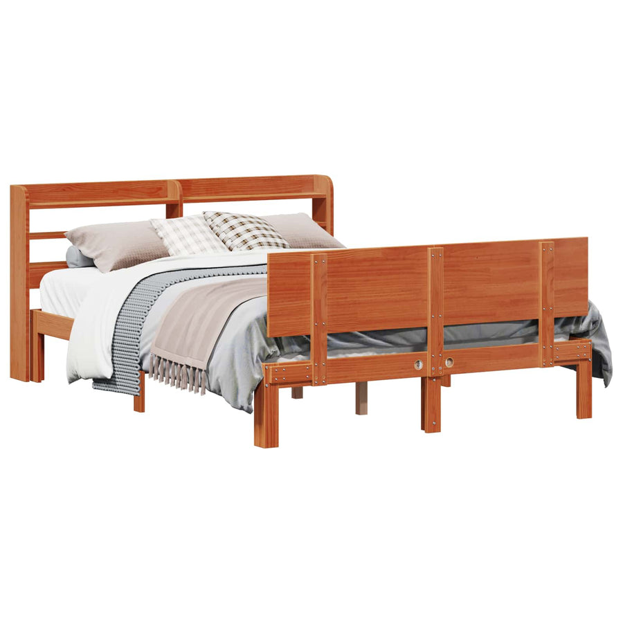 Bedframe met hoofdeinde 2 pcs Wasbruin Massief Vurenhout