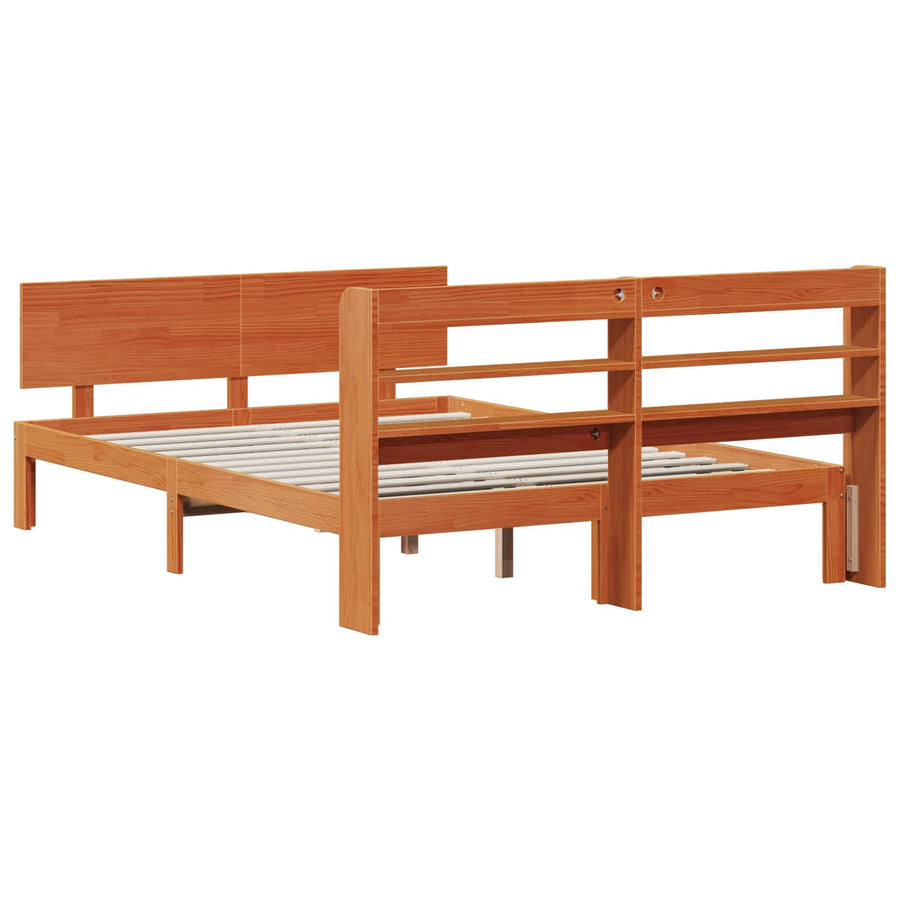 Bedframe met hoofdeinde 2 pcs Wasbruin Massief Vurenhout