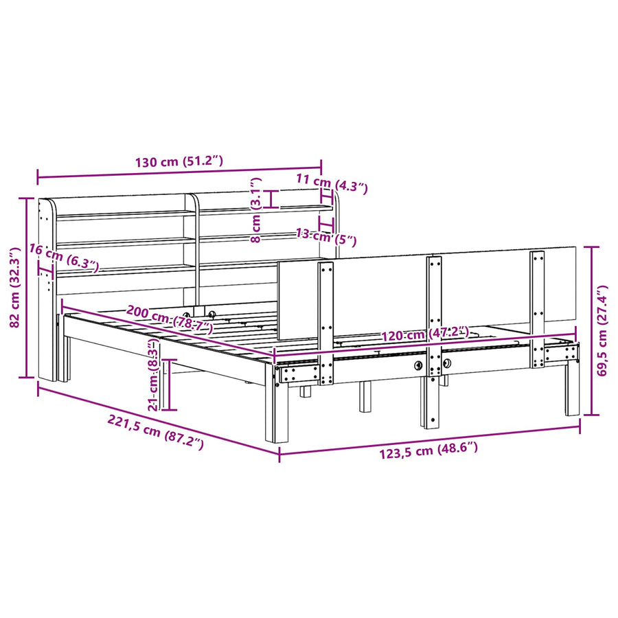 Bedframe met hoofdeinde 2 pcs Wasbruin Massief Vurenhout