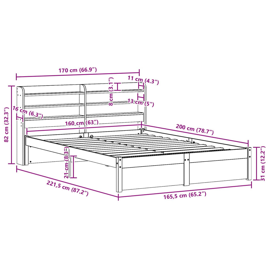 Bedframe met hoofdeinde 2 pcs Wasbruin Massief Vurenhout