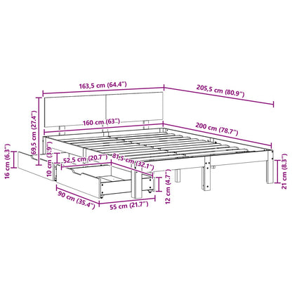 Bedframe met hoofdeinde 3 pcs Wasbruin Massief Vurenhout