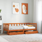 Sofa Bed with Headboard 3 pcs Wash Brown Solid Pinewood