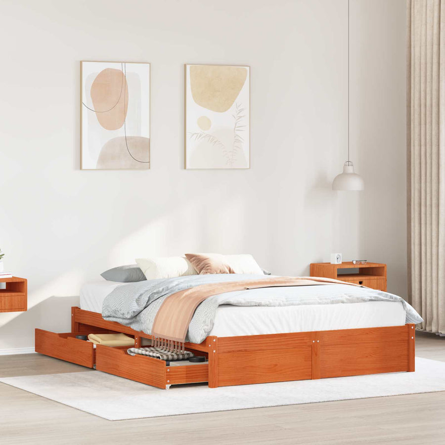 Bedframe met lade met opslag 3 pcs Wasbruin Massief Vurenhout