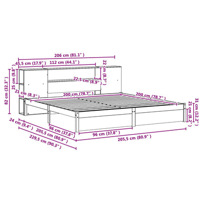 Boekenkast Bedframe Wasbruin 200 x 200 cm Massief Vurenhout