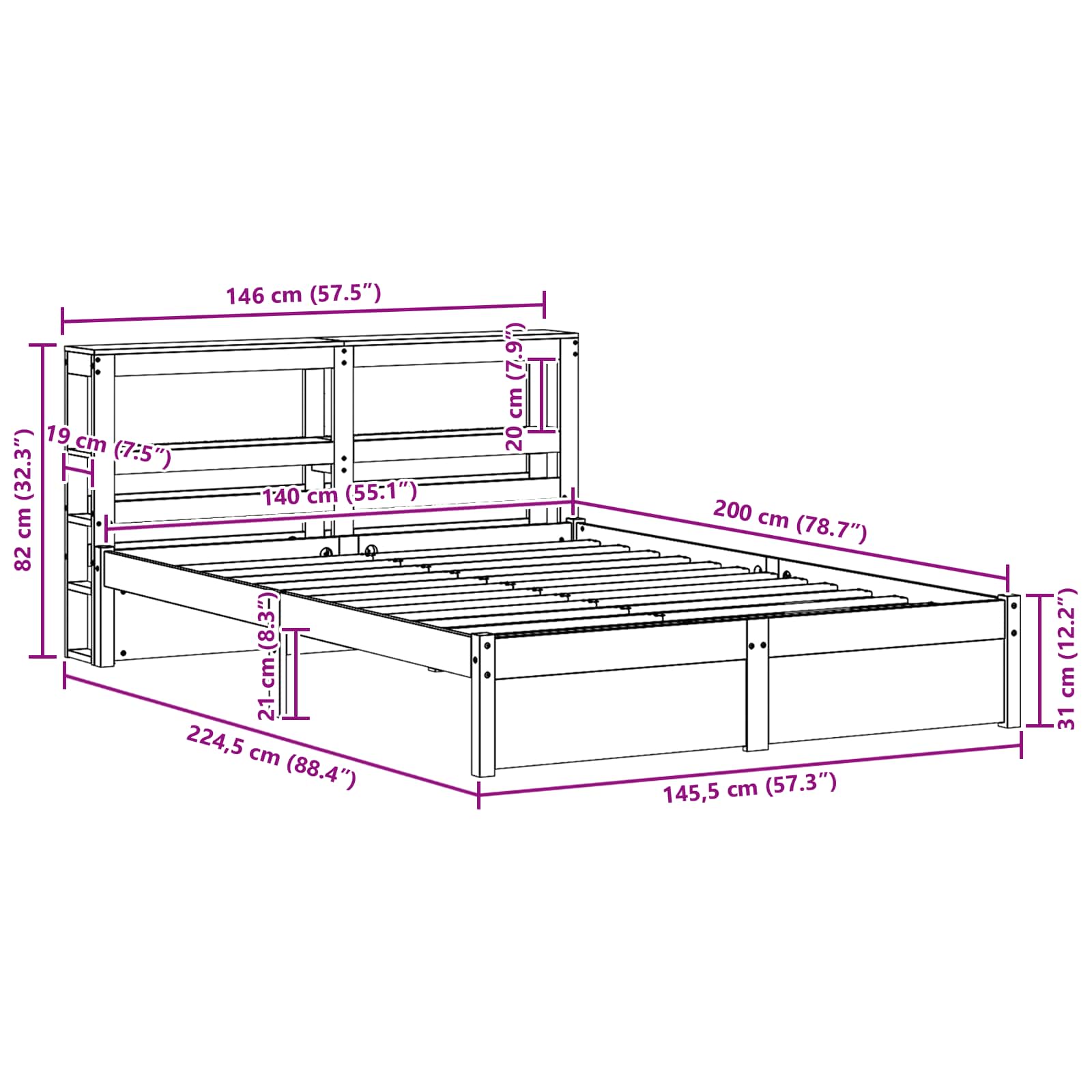Bedframe met hoofdeinde 2 pcs Wasbruin Massief Vurenhout