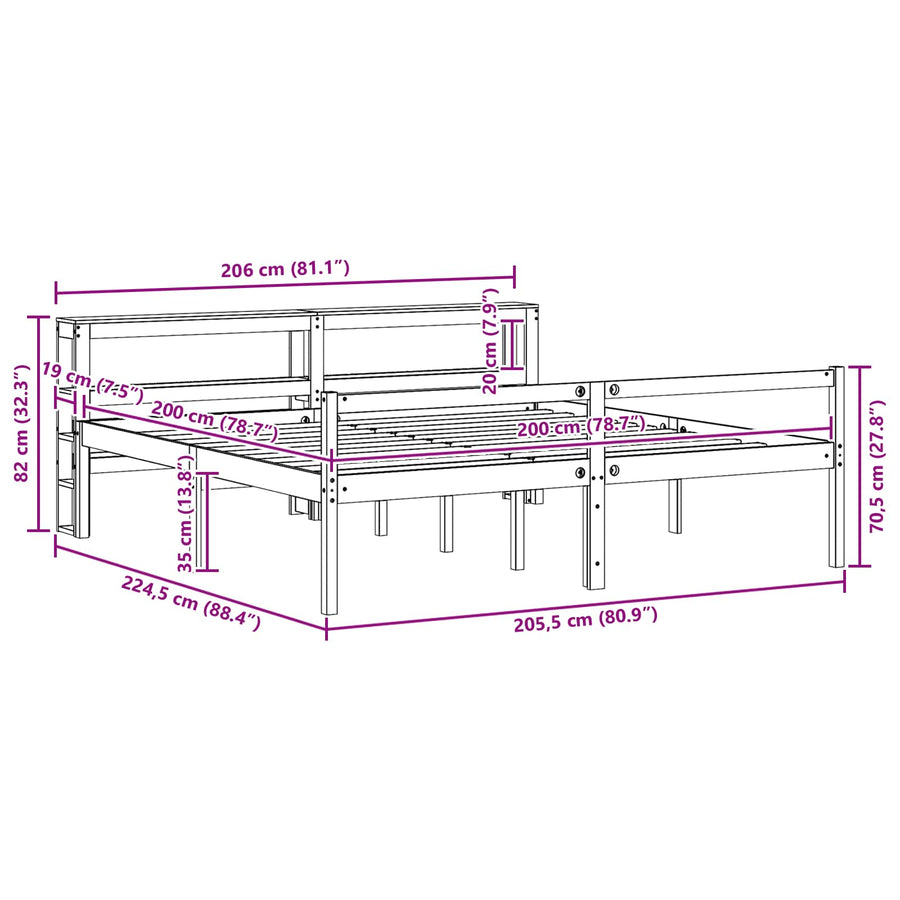 Bedframe met hoofdeinde 2 pcs Wasbruin Massief Vurenhout