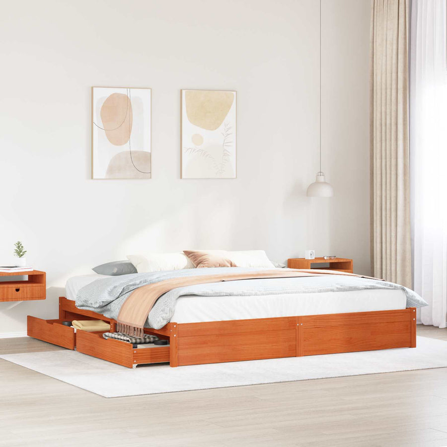 Bedframe met lade met opslag 3 pcs Wasbruin Massief Vurenhout