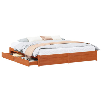 Bedframe met lade met opslag 3 pcs Wasbruin Massief Vurenhout