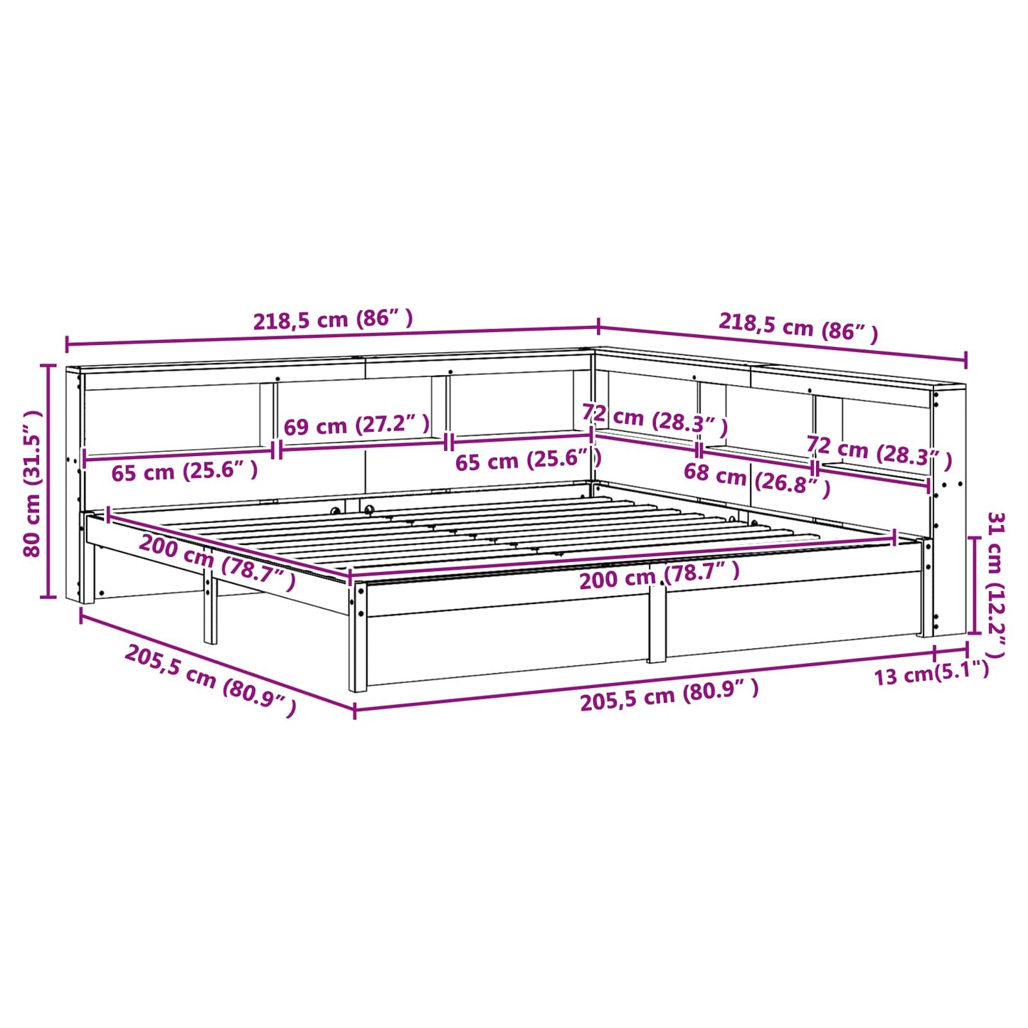 Boekenkast Bed 2 pcs Wasbruin 200 x 200 cm Massief Vurenhout