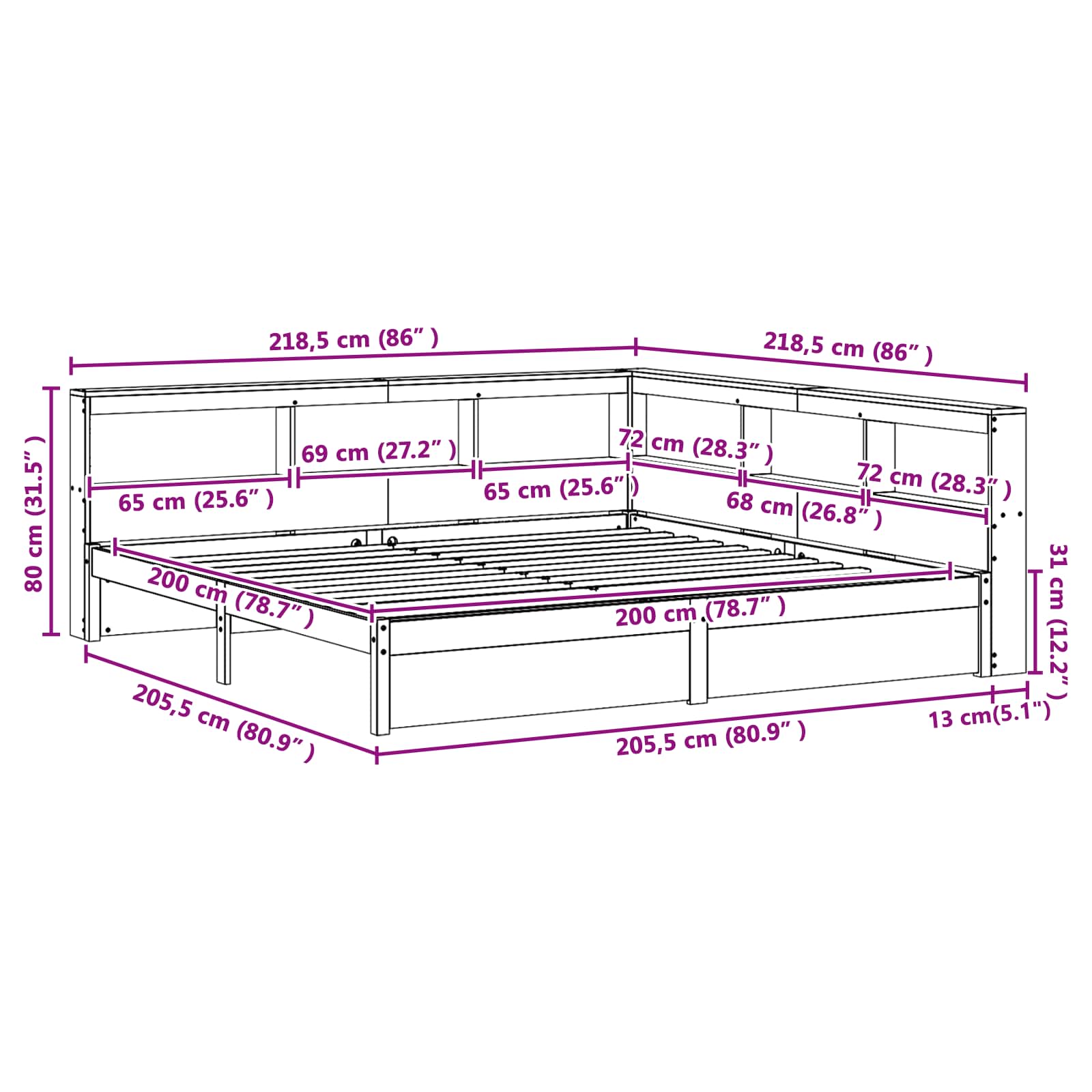 Boekenkast Bed 2 pcs Wasbruin 200 x 200 cm Massief Vurenhout