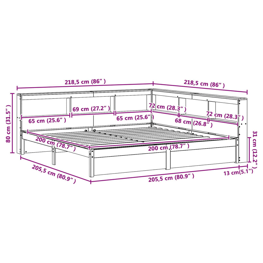 Boekenkast Bed 2 pcs Wasbruin 200 x 200 cm Massief Vurenhout