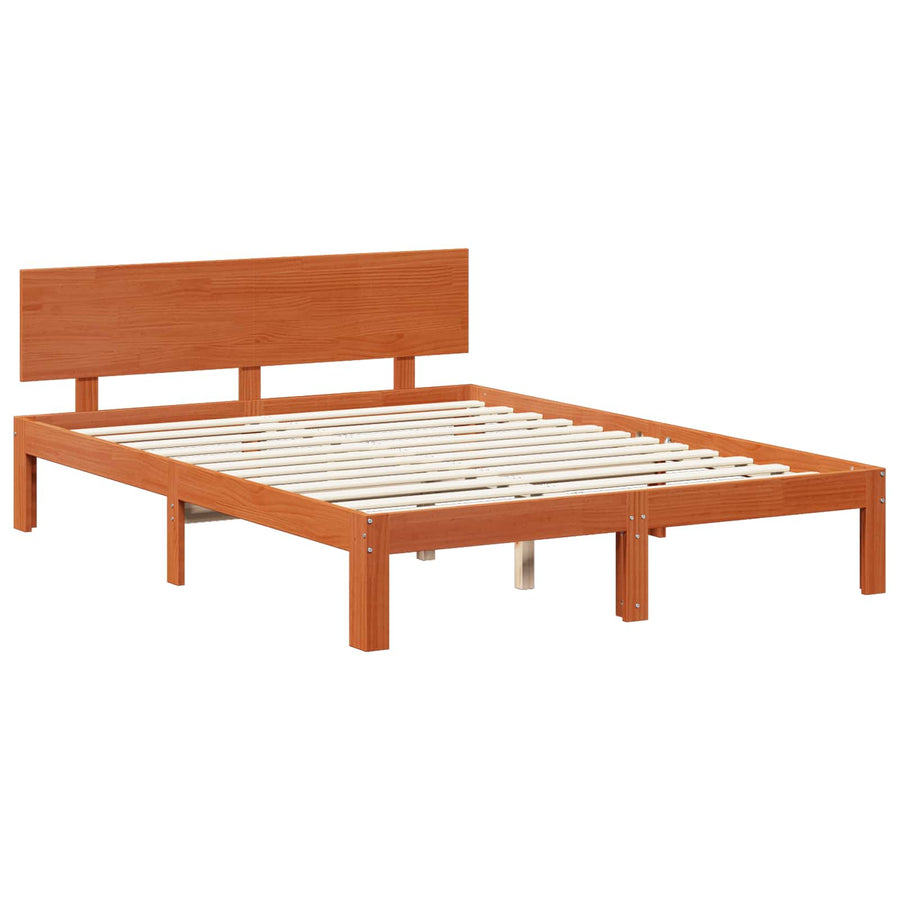 Bedframe met hoofdeinde 3 pcs Wasbruin Massief Vurenhout