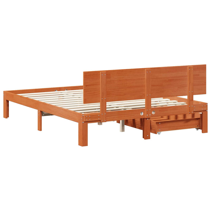 Bedframe met hoofdeinde 3 pcs Wasbruin Massief Vurenhout