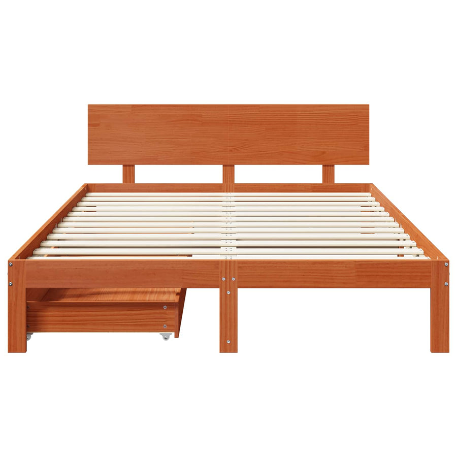 Bedframe met hoofdeinde 3 pcs Wasbruin Massief Vurenhout
