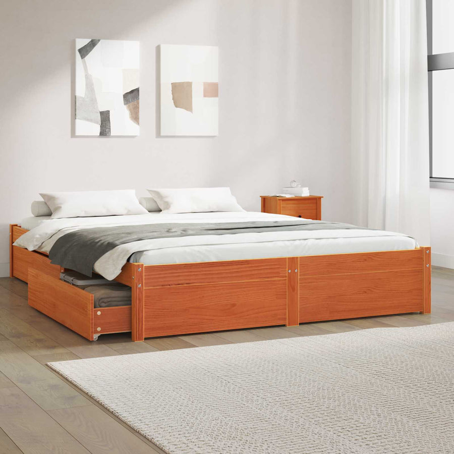 Bedframe met lade Wasbruin 160 x 200 cm Massief Vurenhout
